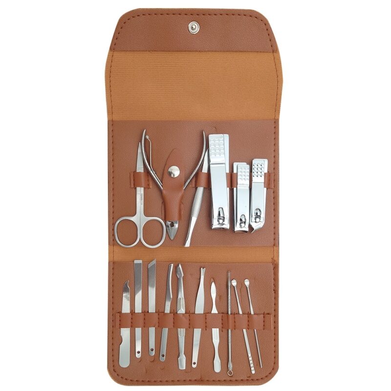 Zestaw narzędzi do manicure 16 szt. w etui brązowy - obrazek 2